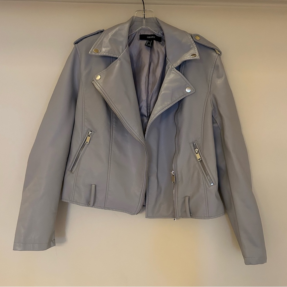 Forever 21 Gray Faux Leather Jacket (Size S)